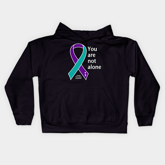 Suicide prevention: not alone ribbon, white type Kids Hoodie by Just Winging It Designs